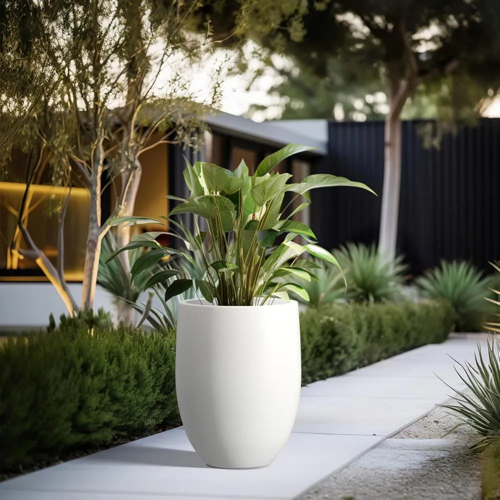 Kante 21.7" H Snow White Concrete Tall Planter, Large Outdoor Indoor Decorative Pot with Drainage Hole and Rubber Plug, Modern R