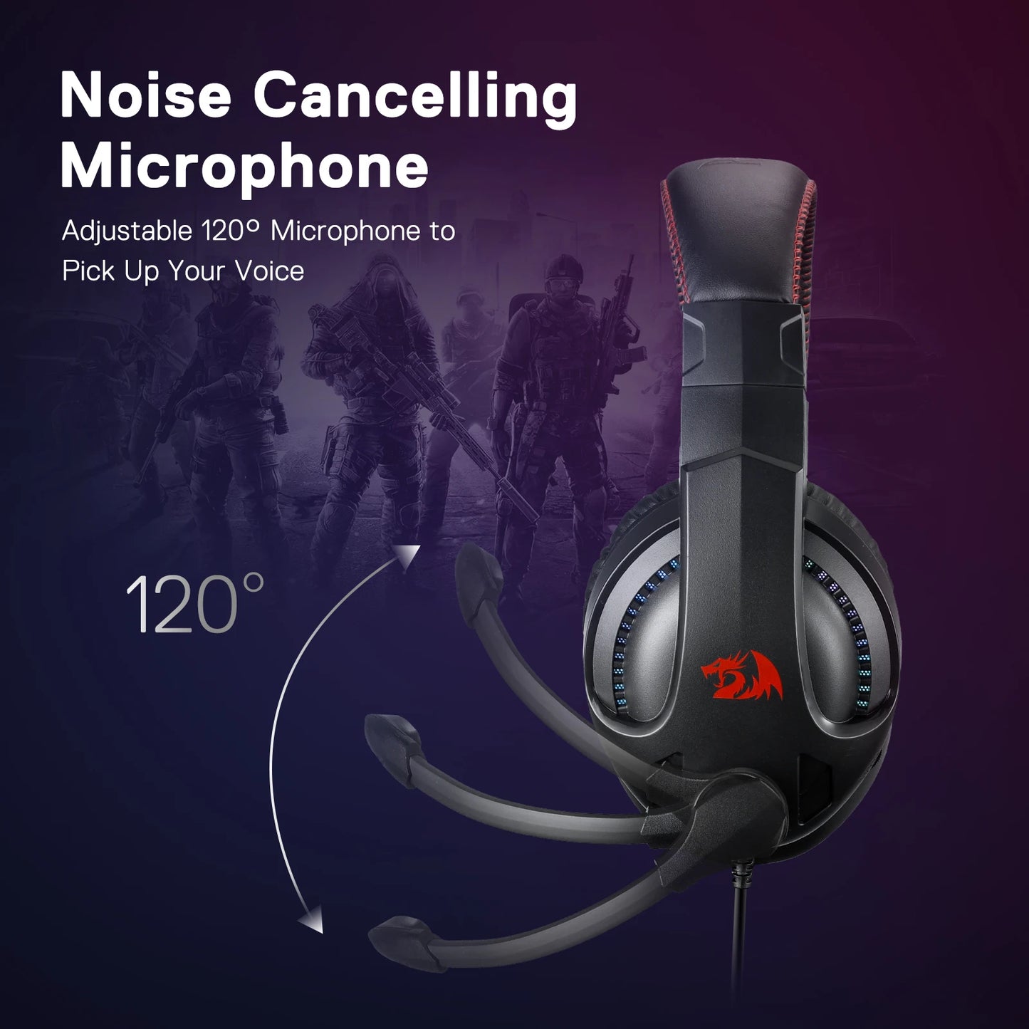 Redragon H211 Cronus White Wired Gaming Headset, Stereo Surround Sound, Noise-Canceling Microphone, Dynamic RGB Backlight,