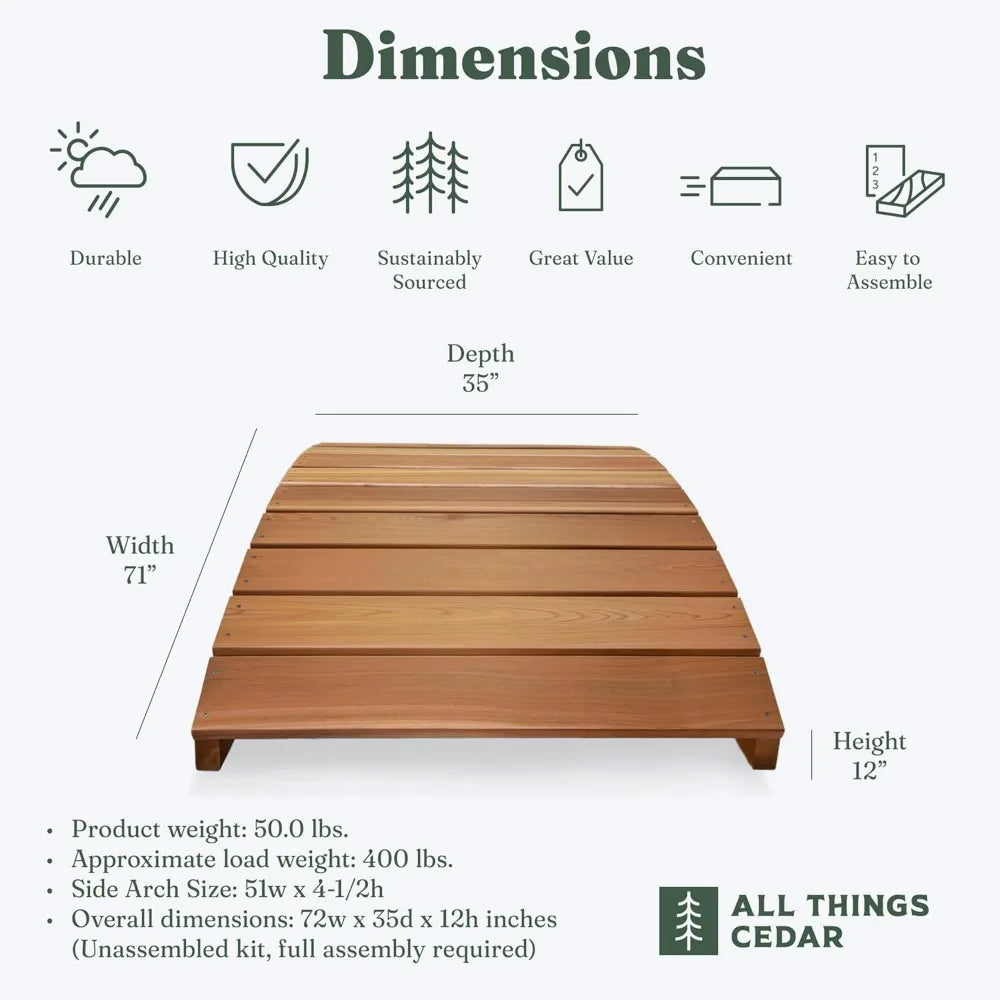 All Things Cedar Wooden Bridge, Outdoor Garden Walkway for Backyard Ponds, 6', Natural