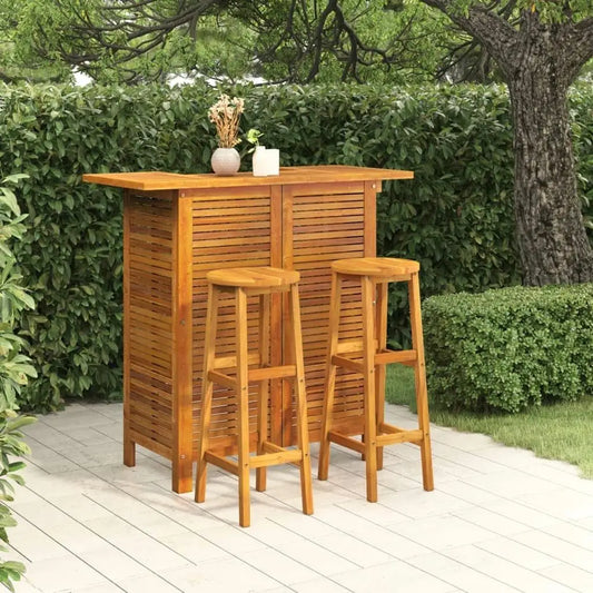 Natural Acacia Wood Garden Bar Set 3 Piece Outdoor Furniture Stylish Patio Dining Set