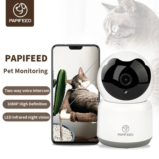 PAPIFEED Pet Feeding Monitor Wifi Remote Voice Interactive Cat Camera 360 Panoramic 1080P Pet Camera Indoor Security