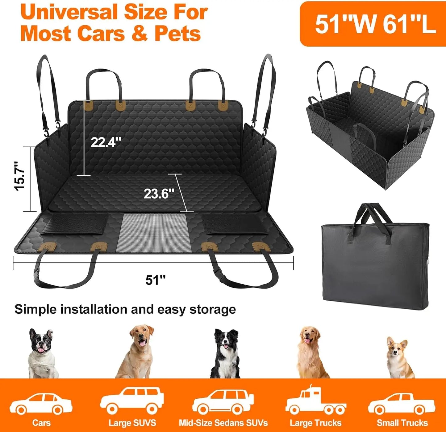 Waterproof Pet Travel Accessories Foldable Dog Car Seat Safety Hammock Rear Back Seat Protector