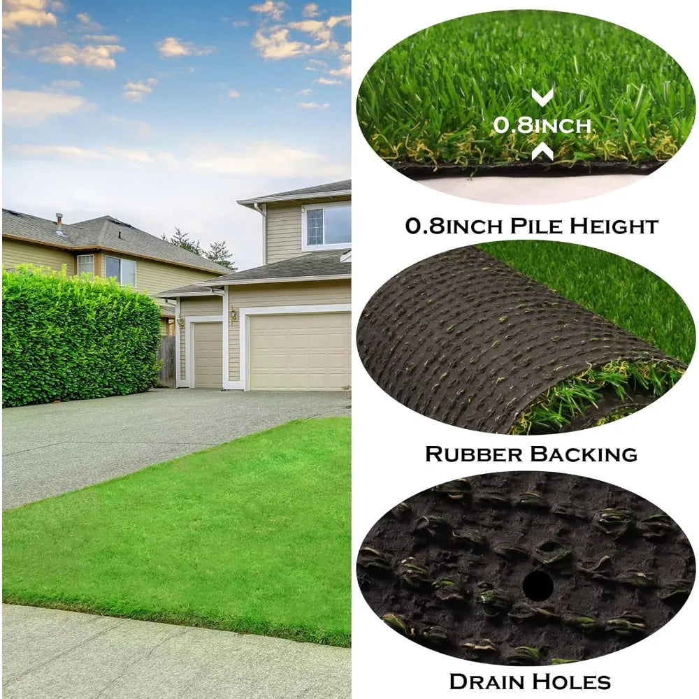 Artificial Turf Grass 8' X 9' with Drainage, 0.8 Inch Realistic Fake Grass Rug, for Garden, Backyard, Outdoor Lawn Landscape
