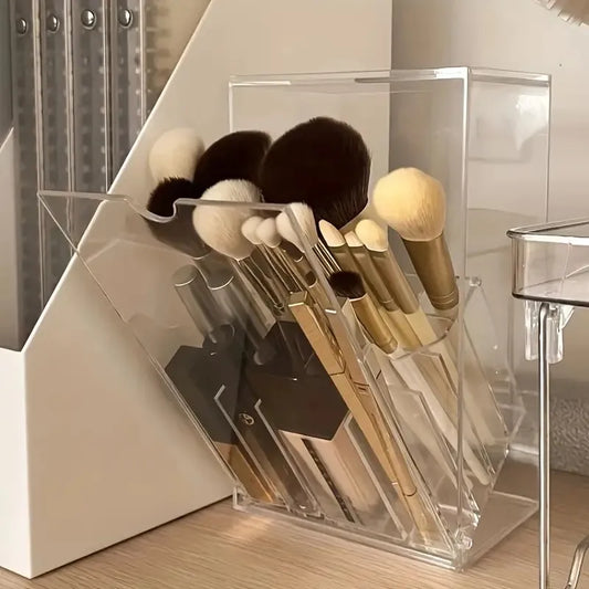 Adjustable Acrylic Brush Organizer - Transparent Vanity Holder for Makeup Brushes & Beauty Tools, No-Install Design, Compact & S
