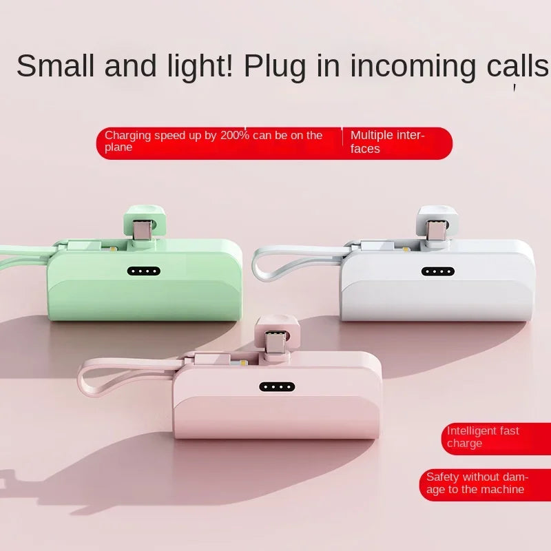 Mini PowerBank External Battery Fast Charger for IPhone Samsung Xiaomi 10000mAh Portable Power Bank Built in Cable Type-C Plug