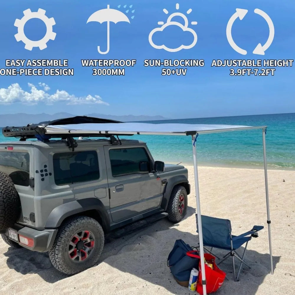 Vehicle Overlanding Awning with 3pcs Side Wall Windbreaks, Portable Car Awning Extension Shades Camper Shelter Camping8.2x9.8ft