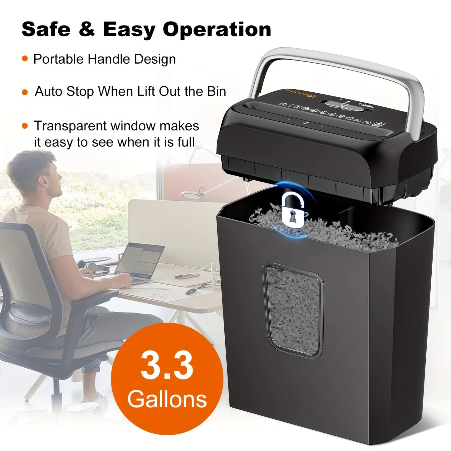 6-Sheet Cross-Cut Paper Shredder with 3.4-Gallon Wastebasket for Home Office Shreds Credit Cards,Paper, Mail, Staples and Clips