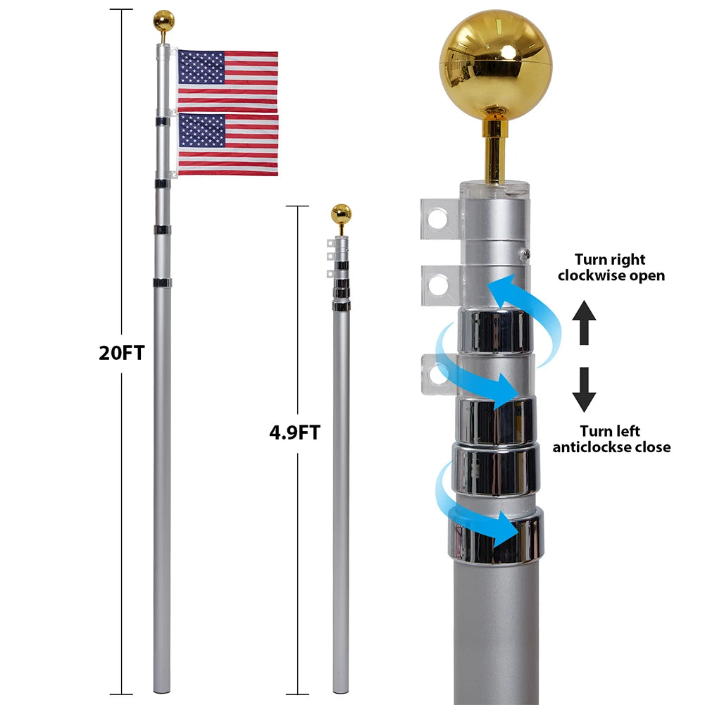Flag Pole for Outside In Ground, Extra Thick Outdoor Heavy Duty Patio Flagpole with 3x5 American Flag for Commercial Residential