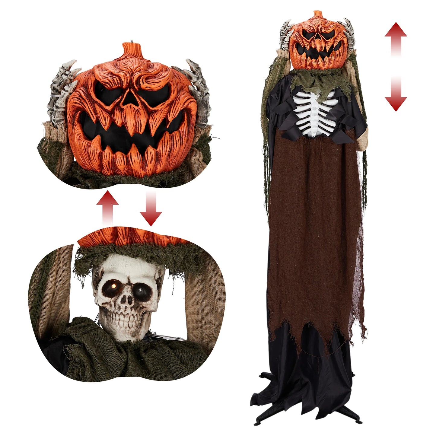 Life Size Animatronic Ghost With Pumpkin Head 5.6Ft Outdoor