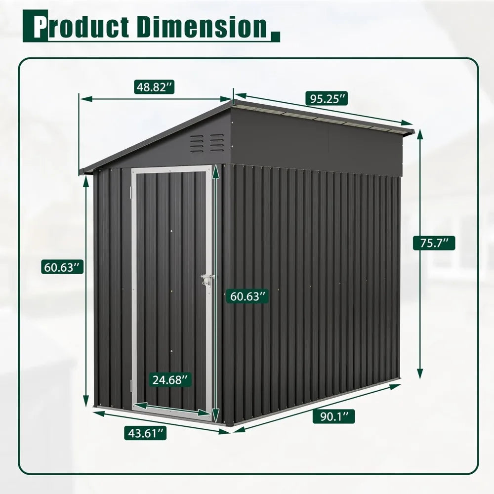 Lean Metal Storage Shed 4x8 Floor Lockable Door Air Vents