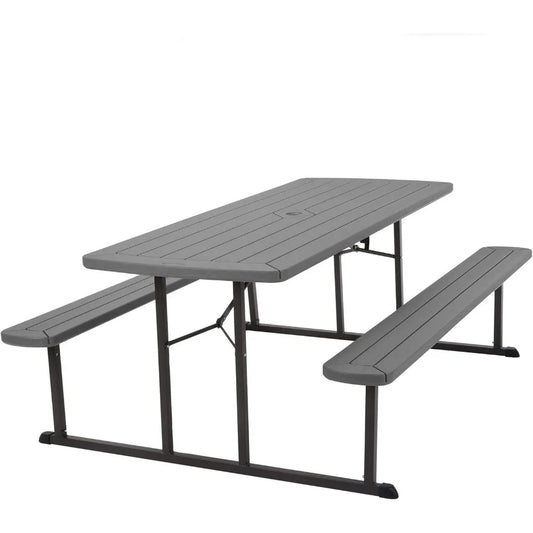Outdoor Folding Picnic Table 6 Ft Dark Gray Woodgrain Resin