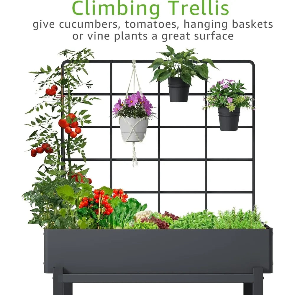Hot-Sell! Elevated Planter Box with Trellis Raised Garden Bed with Legs Outdoor Standing Flower Beds for Patio Vegetable Herb