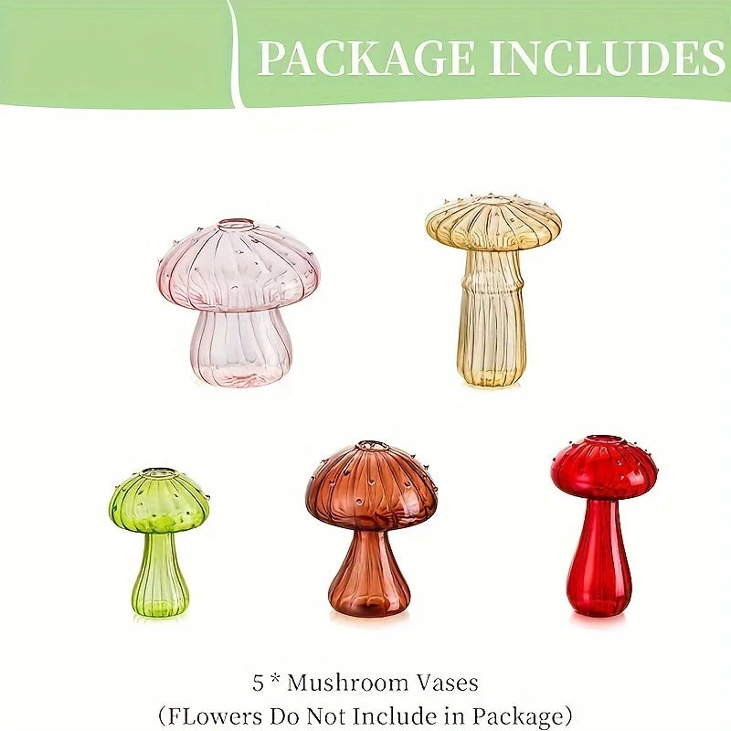 5 Colors Plant Mushroom Glass Vase, Mini Plant Glass Container, Unique Small Glass Vase, Home Christmas Halloween Decoration