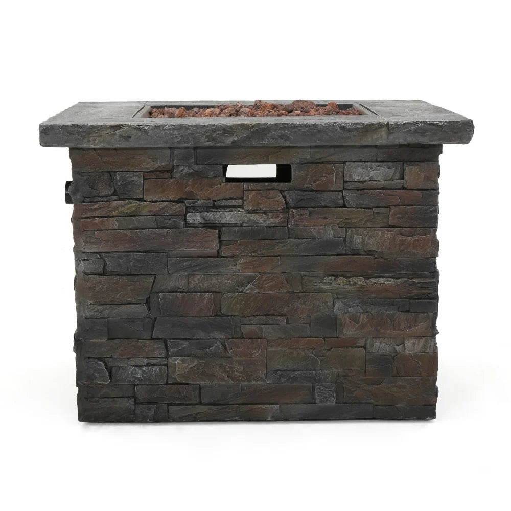 35 Inch Square MGO Fire Pit 40000 BTU Lightweight Concrete Outdoor Propane Fire Pit with Tank Space for Patio Garden Backyard