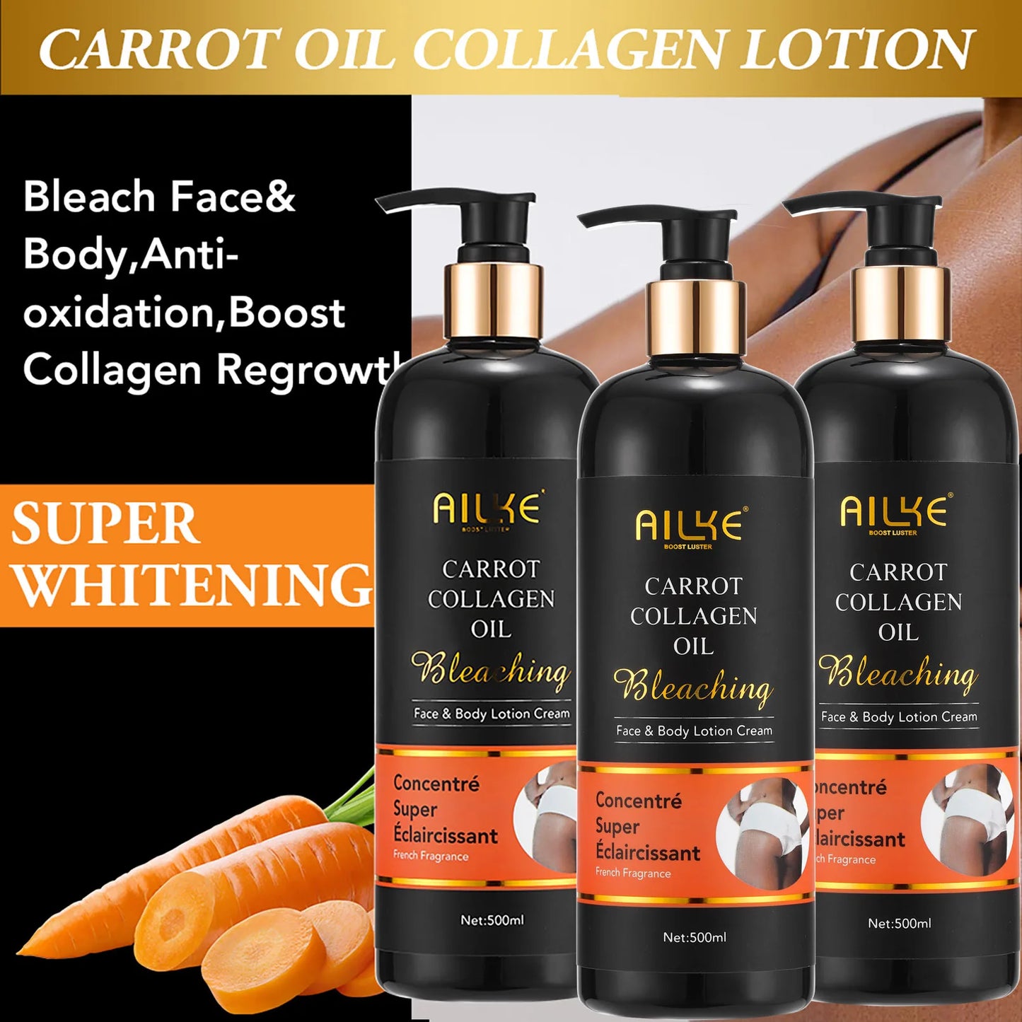 AILKE Whitening And Moisturizing Body Lotion, For Dark And Black Skin ,With Collagen Cleaning Skin, Pump Huge Bottle