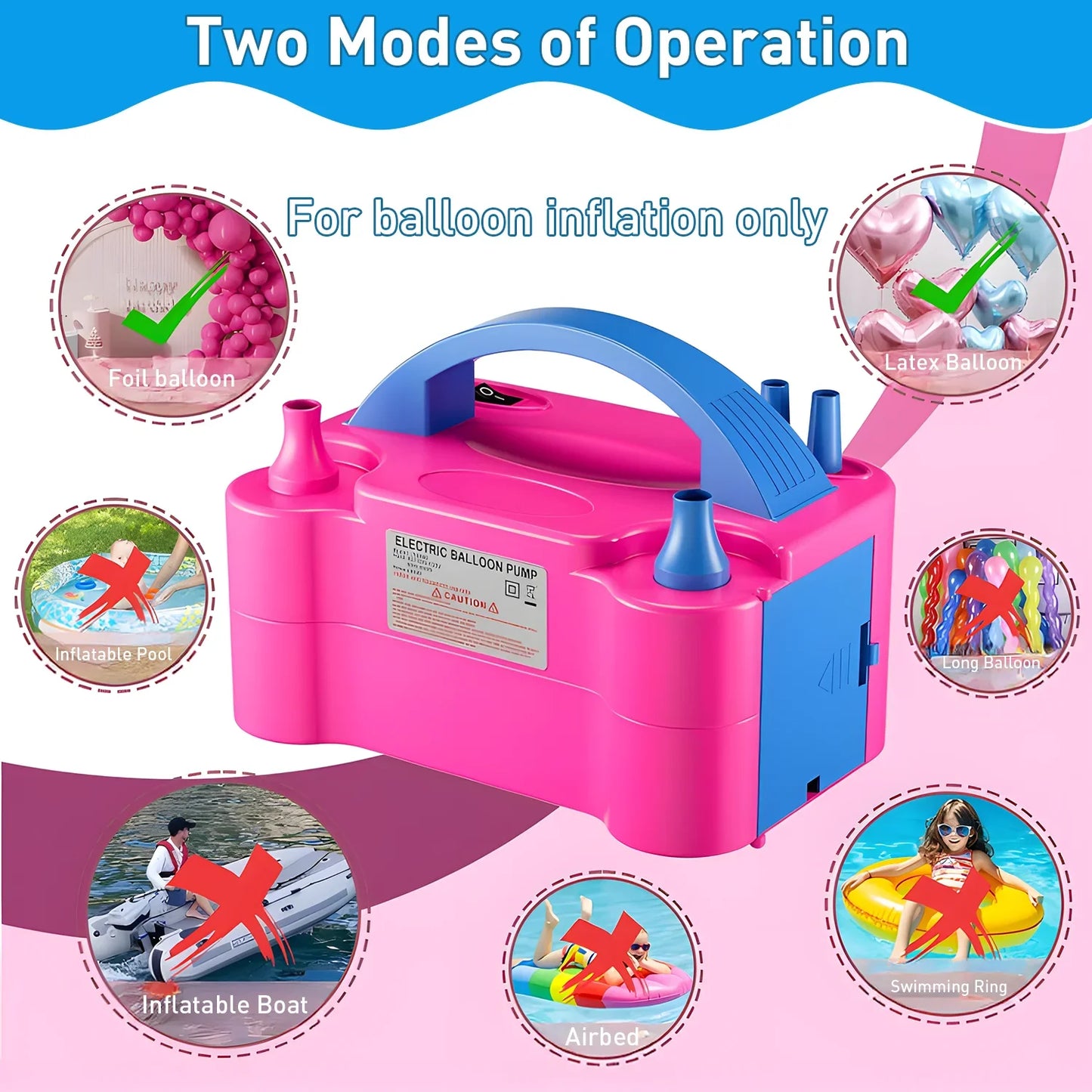 Double Nozzle Electric Balloon Inflation Pump 600W Portable Balloon Pump For Balloon Arches Parties Birthday Weddings