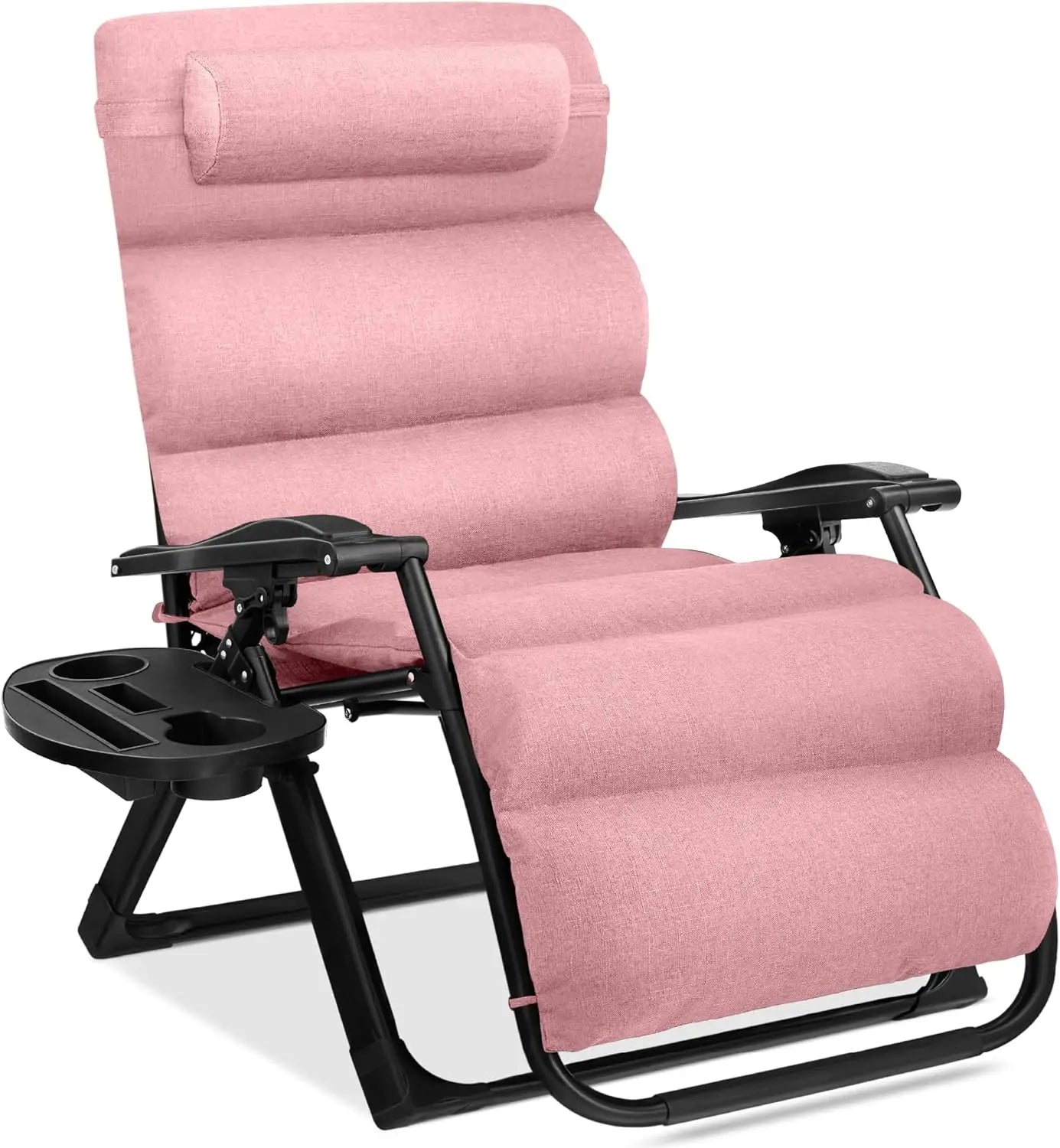 Oversized Zero Gravity Chair, Folding Outdoor Patio Recliner, XL Anti Gravity Lounger w/Removable Cushion, Cup Holder, Side Tray