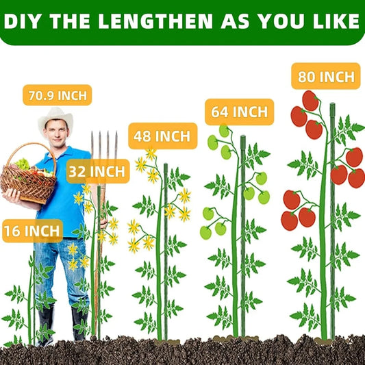 Garden Stakes 70 Pack 16in Plastic Coated Metal Plant Supports Adjustable Length Tomato Stakes Durable Outdoor Plant Ties Clips