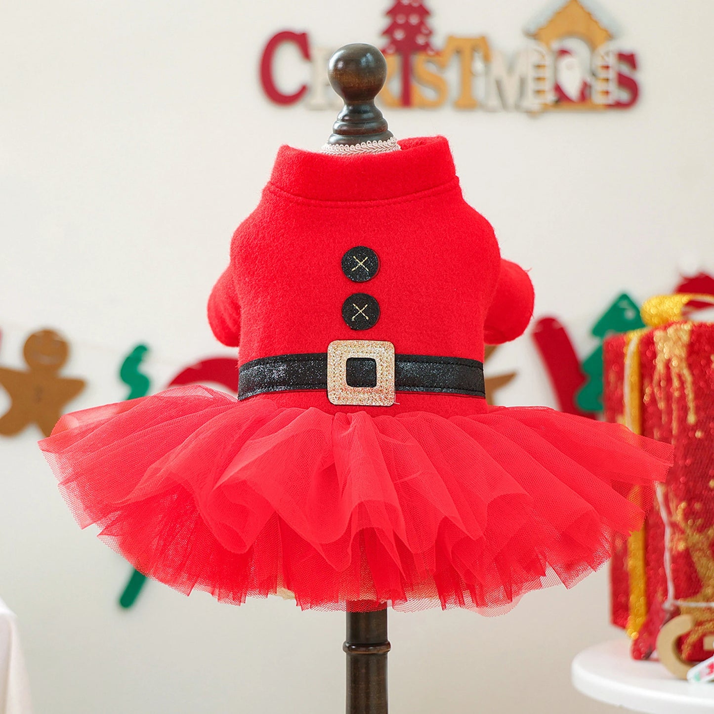 Dog Christmas Dress Snap Button Santa Claus Puppy Dress Pet Holiday Clothes For Small Dogs And Cats