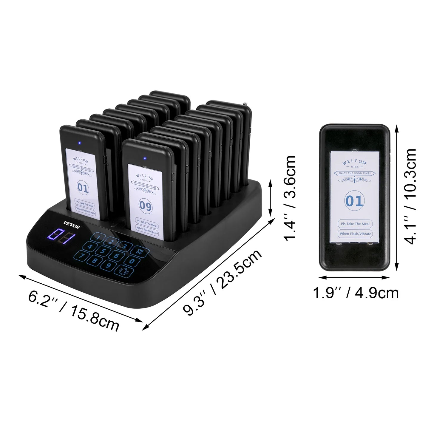 SucceBuy Wireless Restaurant Buzzer Pager 10-20 Coasters Paging Guest Calling Queuing System Touch Screen for Coffee Shop