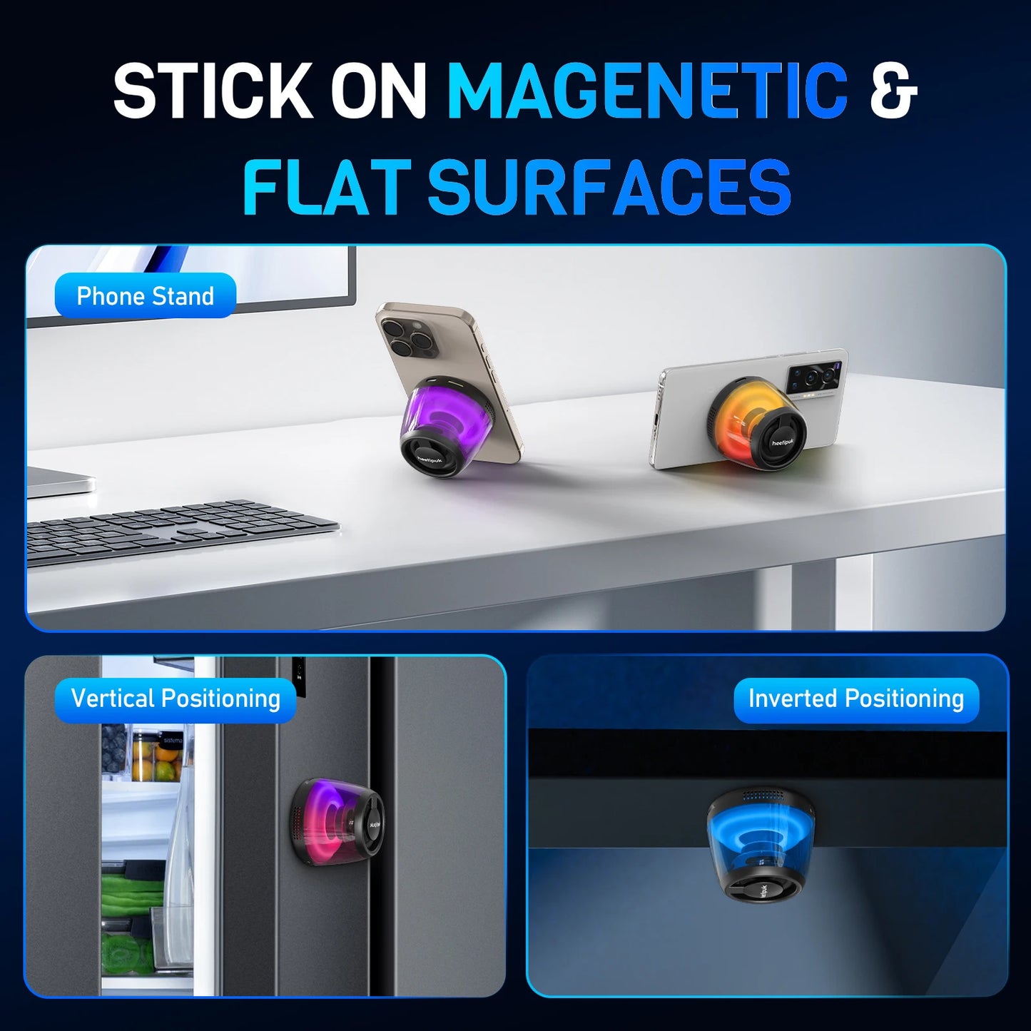 Cyber Style Magnetic Wireless Mini Speaker, 5.1 Surround Sound, High Definition Audio, Dual Stereo Bass,USB Type-C Charging,