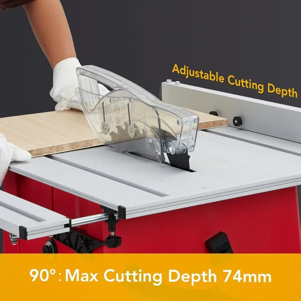Table Saw 10 Inch, 15A Multifunctional Saw with Stand & Push Stick, 90° Cross Cut & 0-45° Bevel Cut, 5000RPM