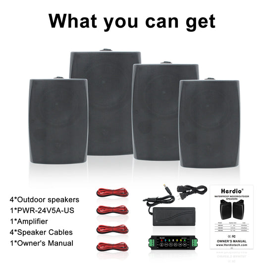 Herdio 4 Pack 6.5 Inch Bluetooth Speakers 800W Waterproof