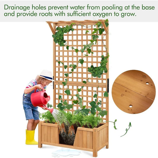 72" H Garden Planter with Trellis for Vine Climbing Horticultural Plants Garden Box Outdoor W/Drainage Holes Raised Garden Bed