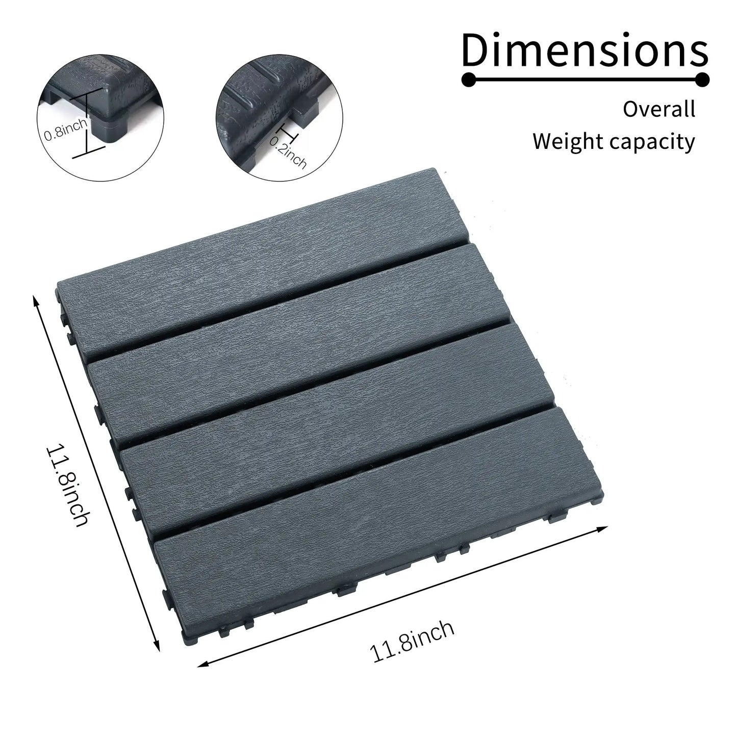44 Pack Wood grain Interlocking Patio Deck Tiles- 12x12 Inch, Easy Install for Poolside, Balcony, Backyard-Durable Polypropylene