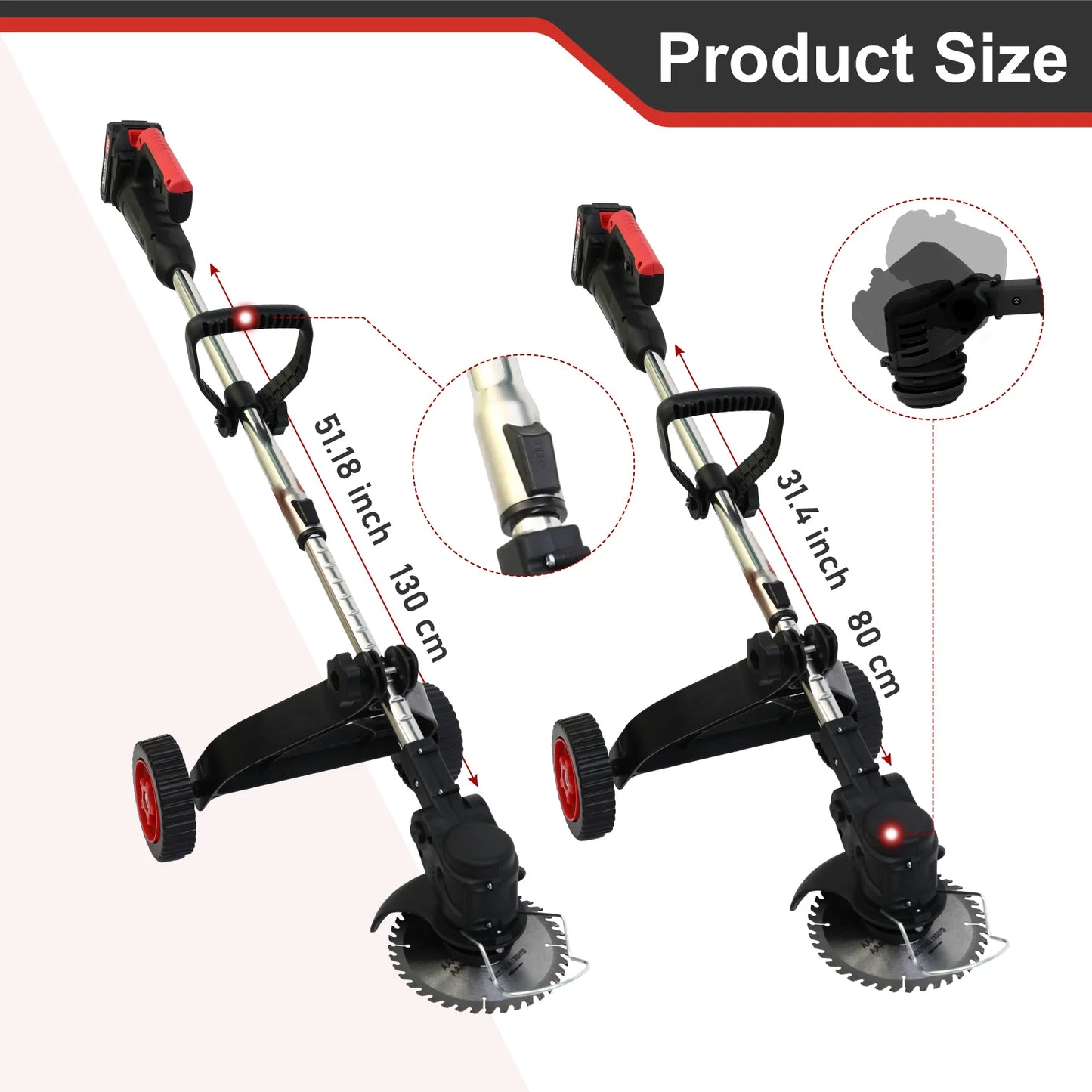 Electric Weed Trimmer Cordless Electric Lawn Mower Red 21V with 5c 1.5Ah Lithium-Ion Battery Tool for Lawn Care and Garden Yard