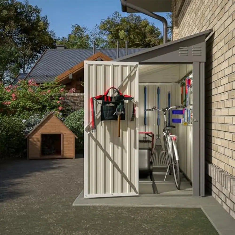 Lean Metal Storage Shed 4x8 Floor Lockable Door Air Vents