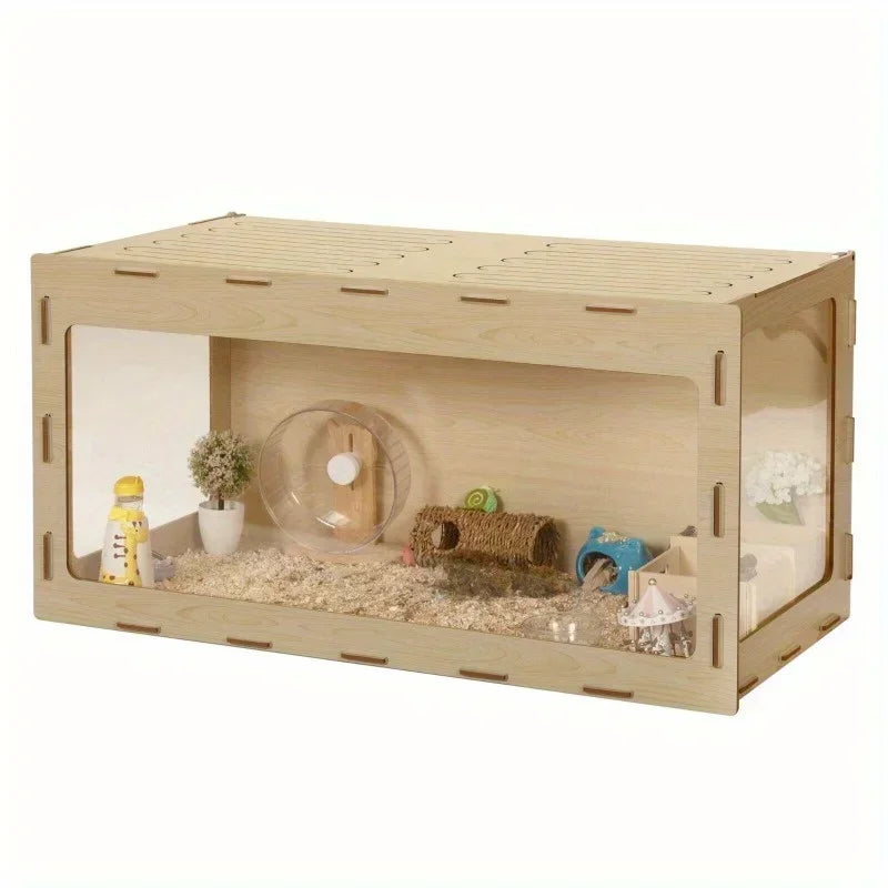 Large Wooden Hamster Cage,Habitat Shelter W/Acrylic Board,Flip Top