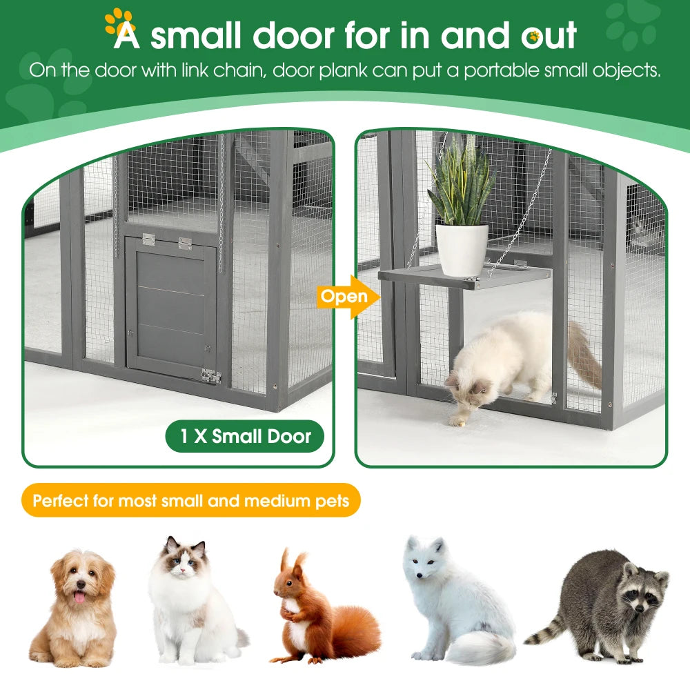Luxury Outdoor Wooden Cat Catio Enclosure with Walk-In House and Play Features for Multiple Pets