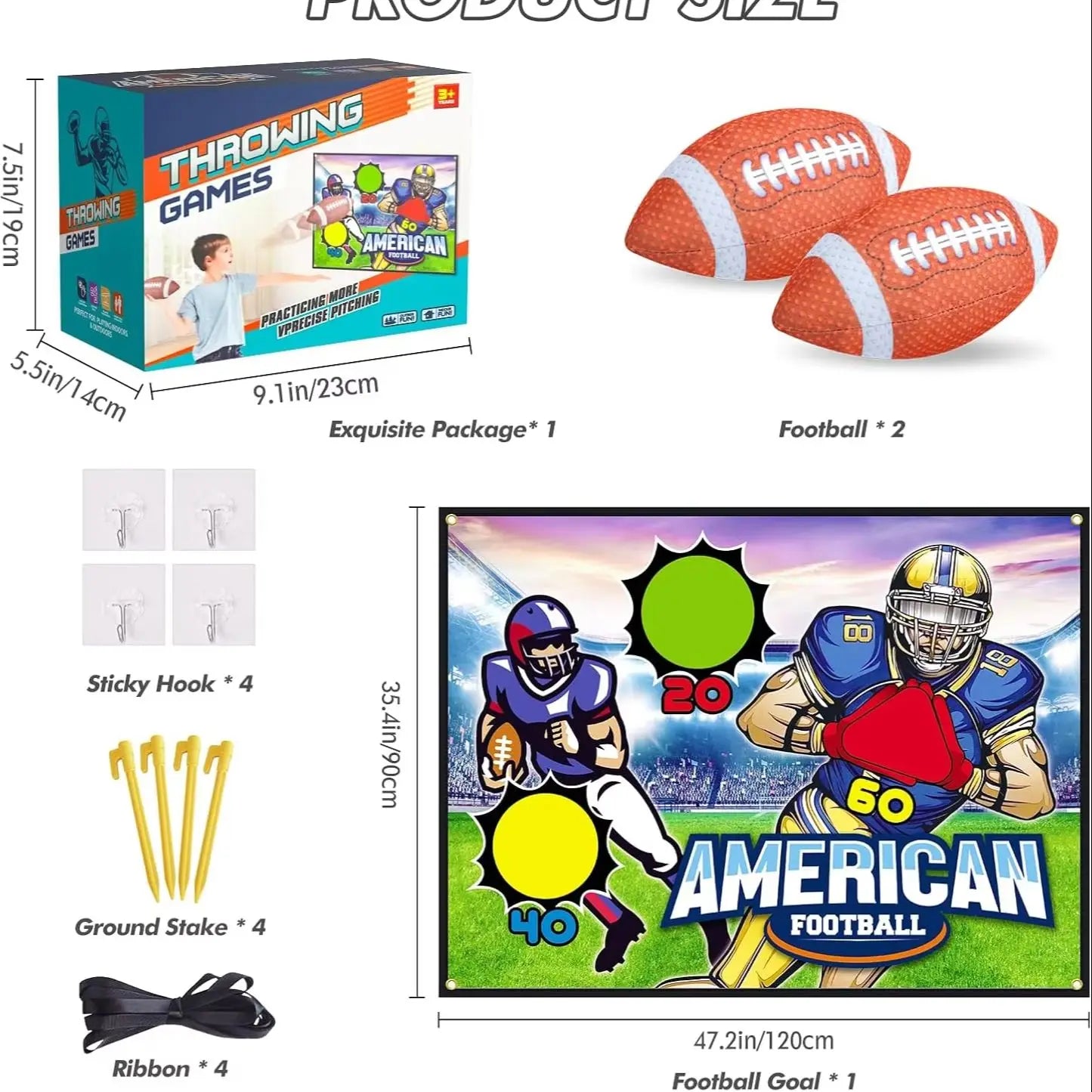 VATOS Rugby Football Toss Target Games with 2 Soft Footballs Indoor Outdoor Hanging Football Goal Throw Game Toy for Boys Girls