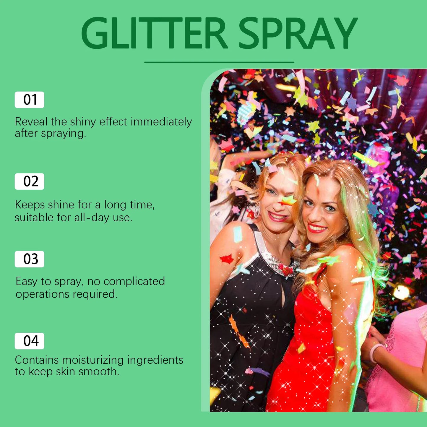 EELHOE 1pcs Highlighter Powder Spray Long Lasting Shiny Face Contour Hair Body Clothes Glitter Makeup for Dating Nightclub Party