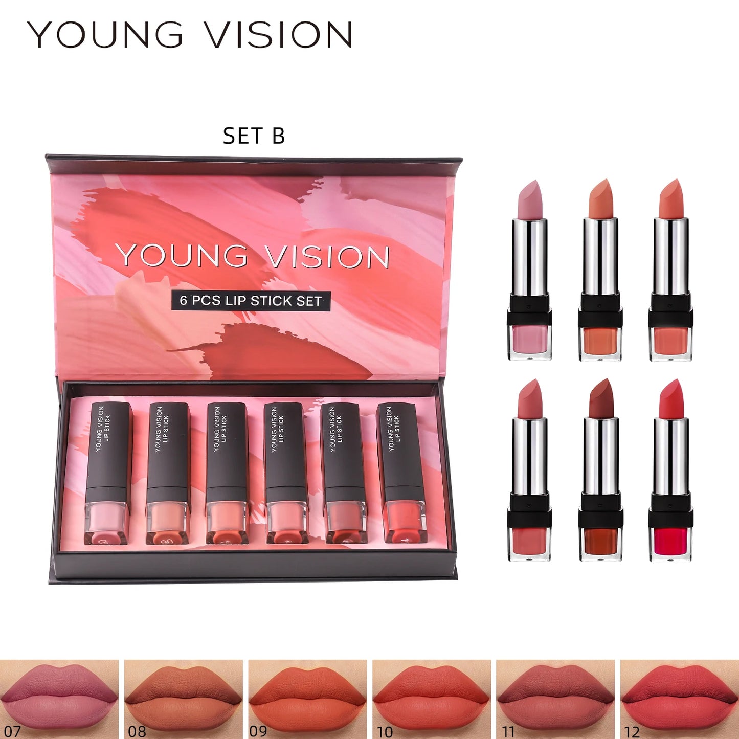 YOUNG VISION 6 Matte Velvet Lipstick Set Waterproof Non-Fade Silky Mud Feeling White Thin Translucent Light Lip Glaze Set