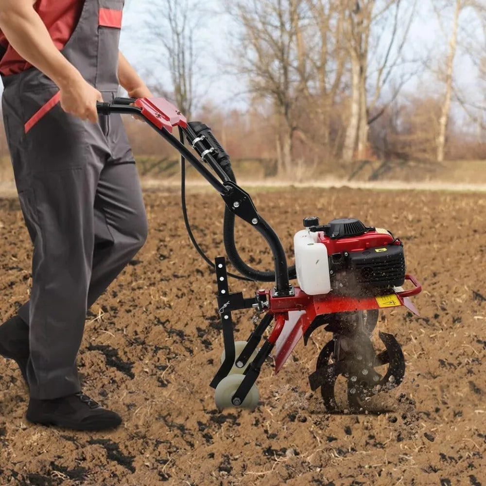 4-Stroke 63CC Gas Powered Tiller Cultivator Garden Yard Rototiller Tilling Tool Gas Tiller- Ideal for Garden, Lawn
