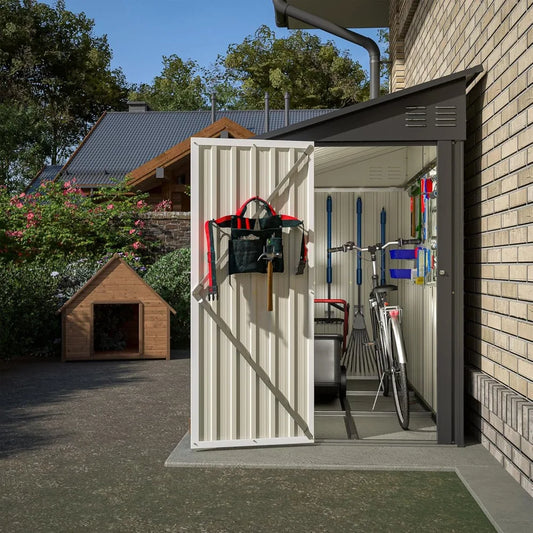 Lean Metal Storage Shed 4x8 Floor Lockable Door Air Vents