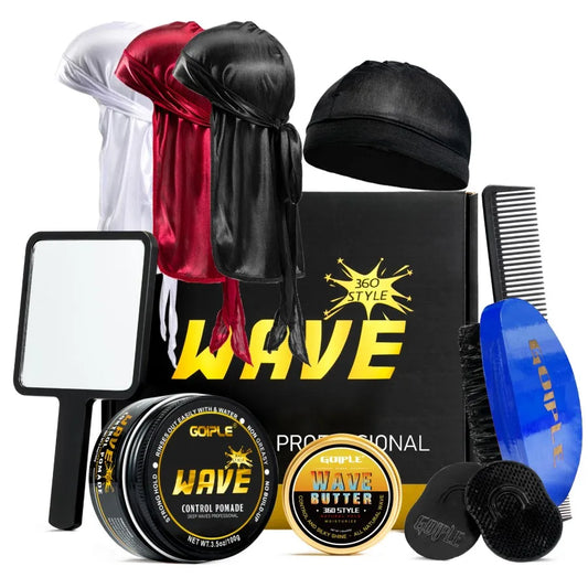 Wave Pomade 360 Style Greasy Pomade with Wave Brush Strong Hold Sport Wave Training Hair Cream for Layered Waves Moisture Shine