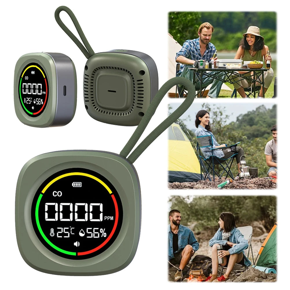 3 In 1 CO Detector Alarm Temp Humidity Sensor with Magnetic Suction CO Temperature Humidity Detector for Outdoor Camping RV Car