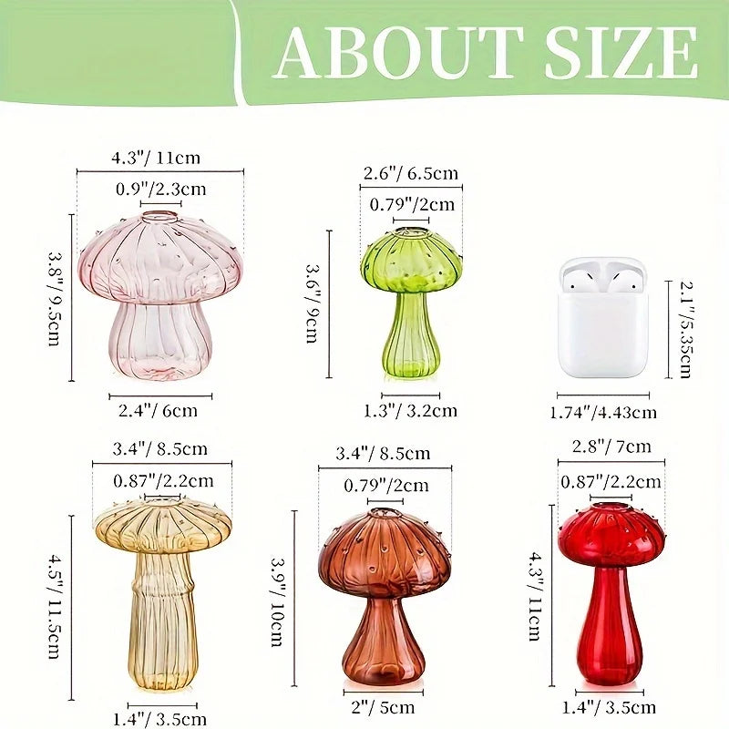 5 Colors Plant Mushroom Glass Vase, Mini Plant Glass Container, Unique Small Glass Vase, Home Christmas Halloween Decoration