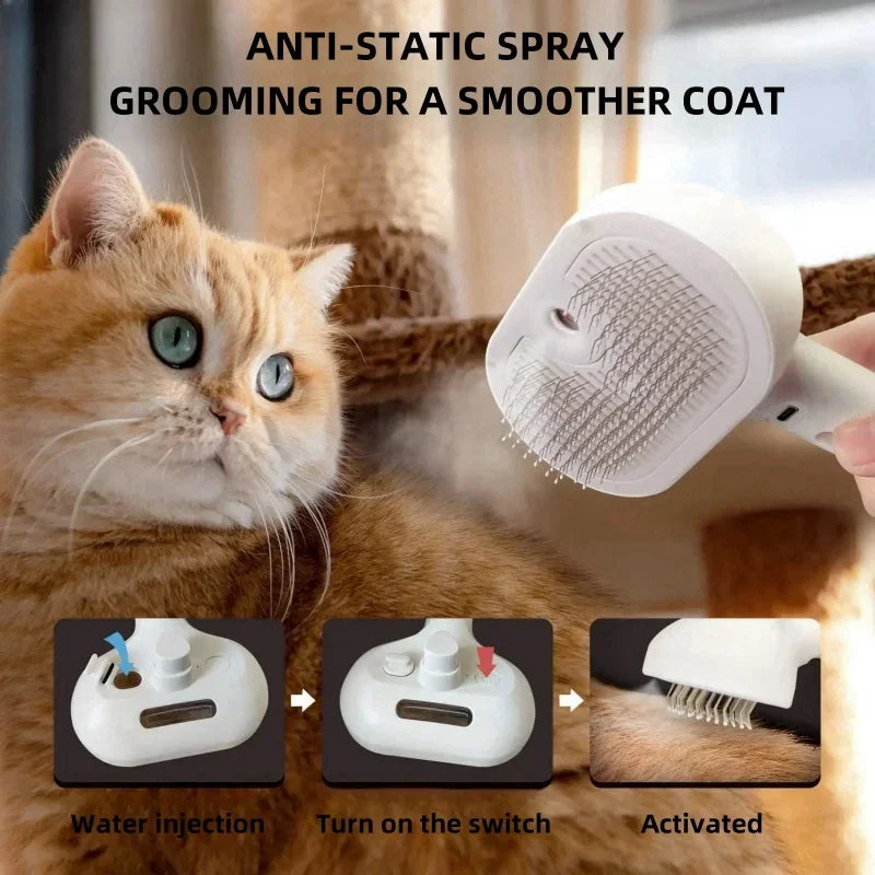 Dogs And Cats Comb Self Cleaning Pet Hair Remover Brush Dematting Grooming Tool With Built In Mist Humidifier