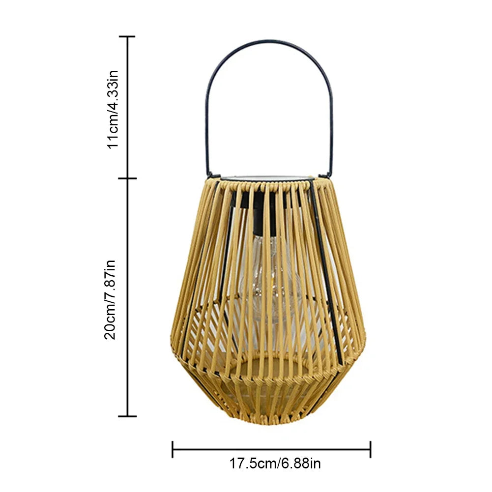 Outside Big Rattan Solar Light IP65 Waterproof Hanging/Standing Retro Rattan Solar Light with Handle for Garden Yard Patio Porch