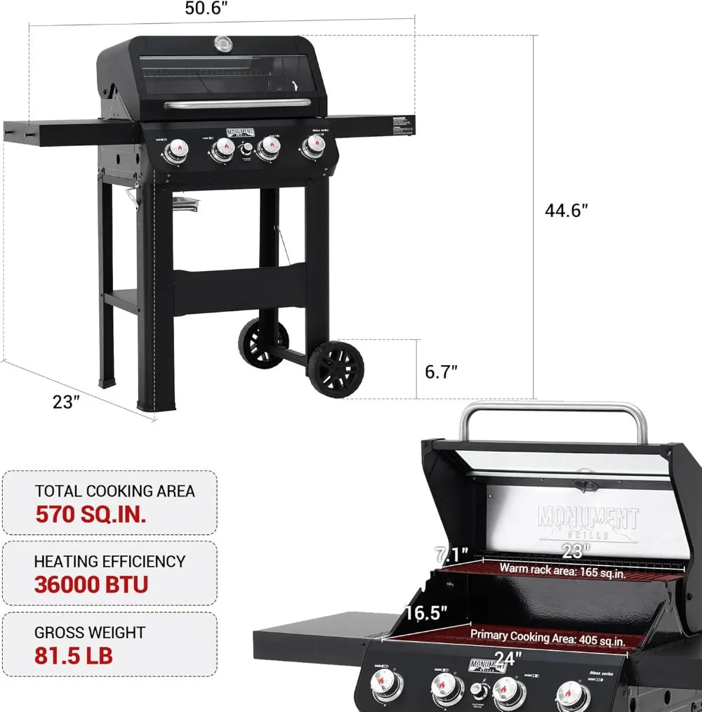 Matte Black Stainless Steel Burner Grill ，One Foldable Shelf for Outdoor Cooking Kitchen Patio Backyard,  with BBQ Cover