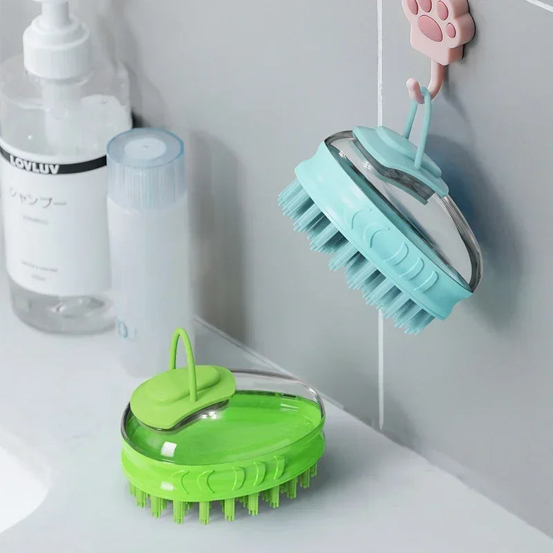 Dog Washing Massage Silicone Bath Pet Shampoo Brush With Soap Dispenser Dog Grooming Brush