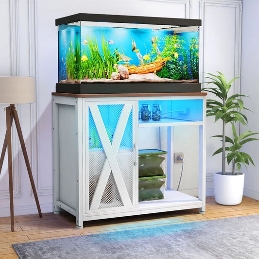 White Metal Fish Tank Stand 40 50 Gallon 3 Tier Storage