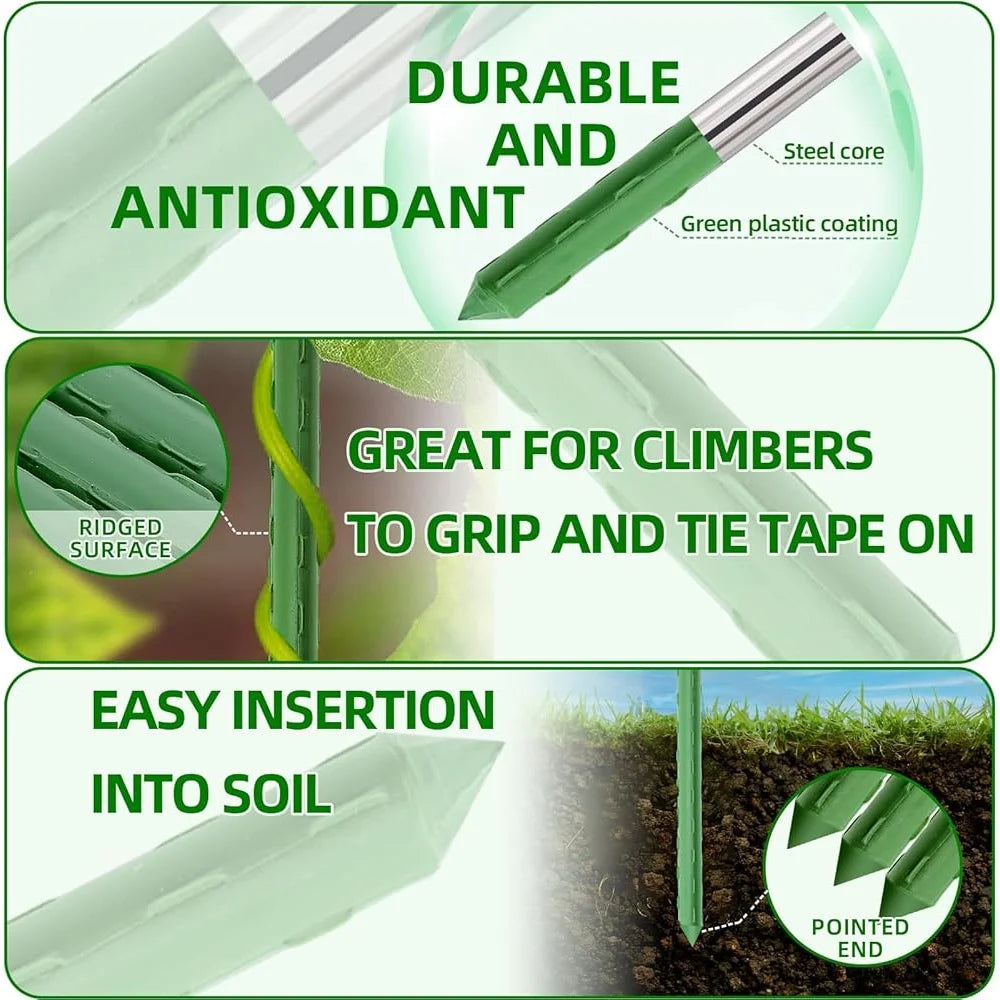 Garden Stakes 70 Pack 16in Plastic Coated Metal Plant Supports Adjustable Length Tomato Stakes Durable Outdoor Plant Ties Clips