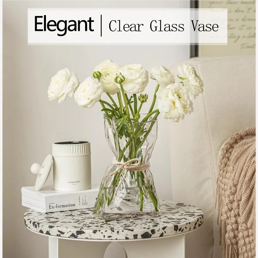 6 Inch Small Glass Vase Irregular Transparent Vase for Modern Art Deco Interior Decor
