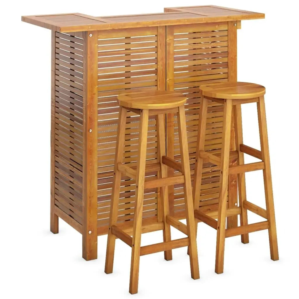 Natural Acacia Wood Garden Bar Set 3 Piece Outdoor Furniture Stylish Patio Dining Set