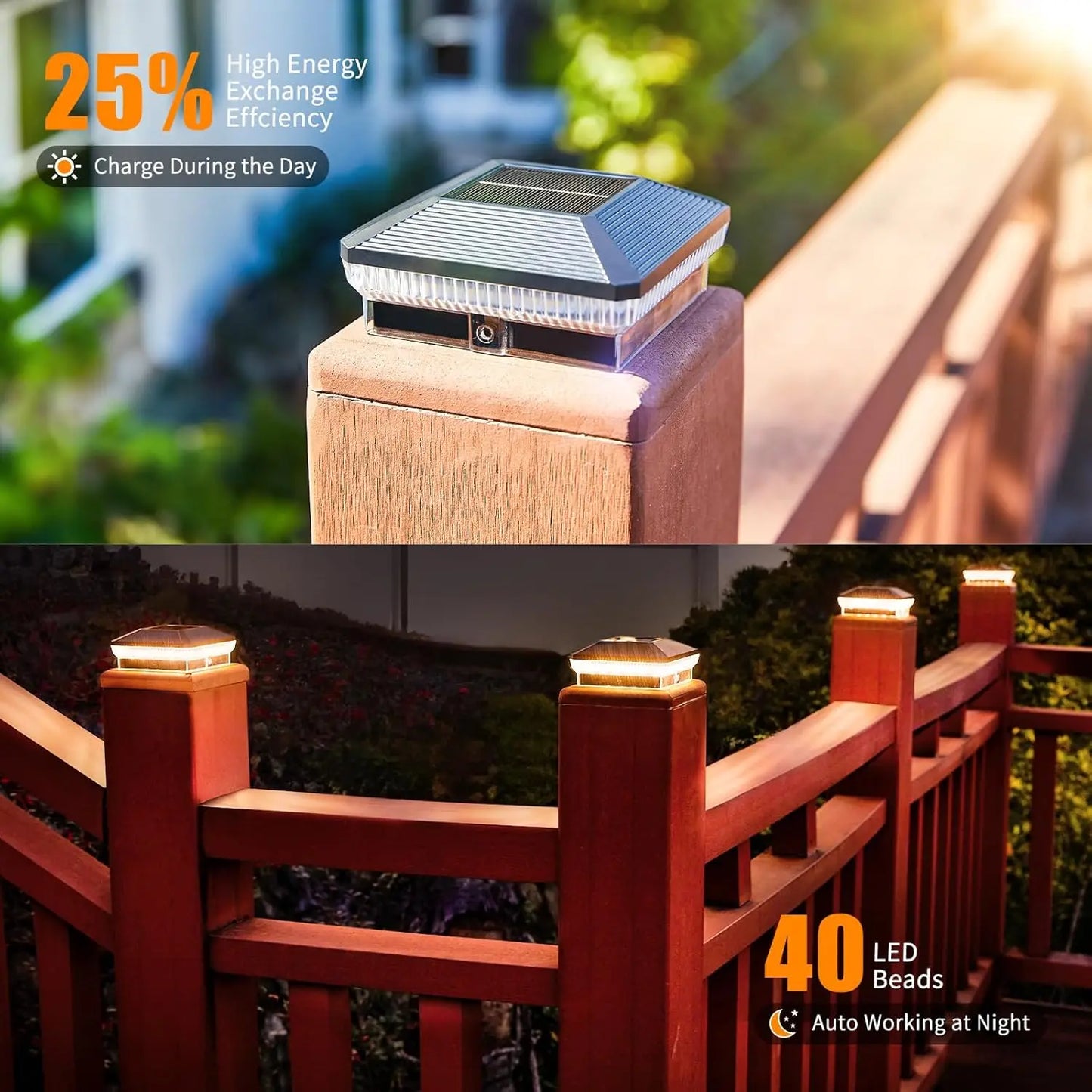 6 Pack 4x4 Solar Post Lights Outdoor 40 LEDs 30 Lumens with 3 Modes